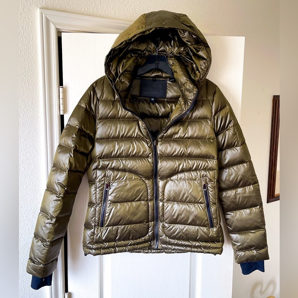 49Winters Shell Hooded Down Puffer Jacket Green Gunmetal Medium EUC